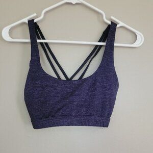 (2/$15) Icyzone Strappy Heathered Purple Black Sports Bra Size S